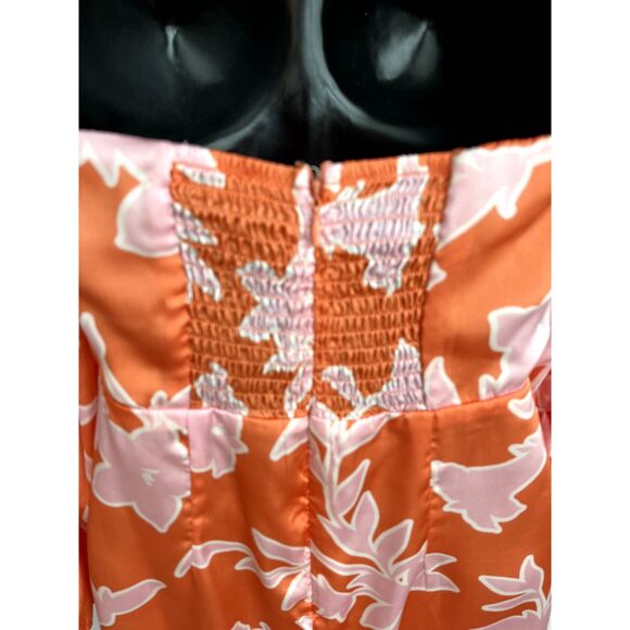 Lulu's Baros Coral Orange Floral Print Off Shoulder Bodycon Dress S Barbie Pink - Picture 7 of 12